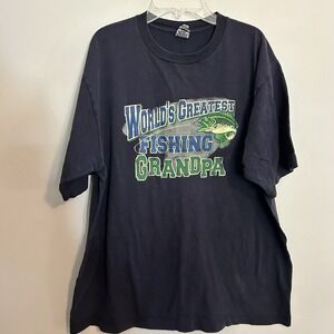 Vintage Fishing Shirt Mens L Navy Graphic World's Greatest Grandpa Streetwear